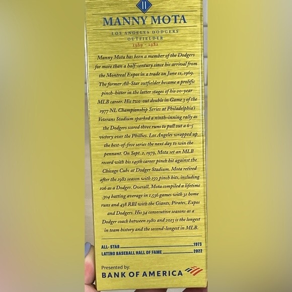 Manny Mota 2023 Legends of Dodger Baseball Bobblehead SGA New in Box - Picture 5 of 8